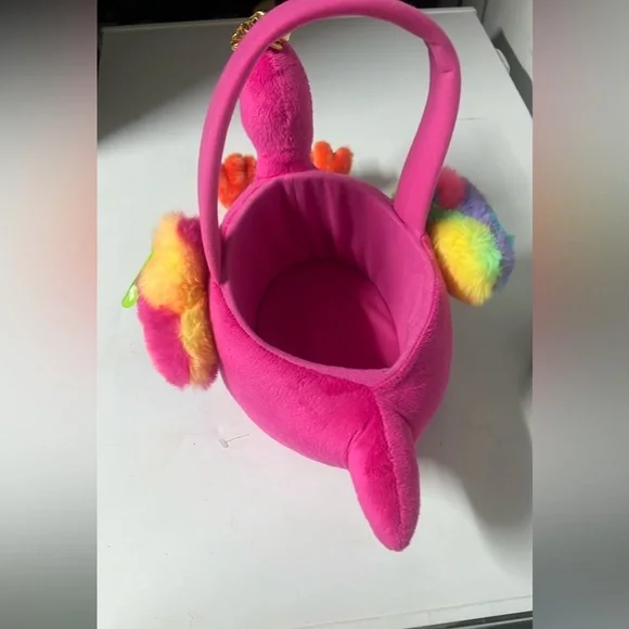 Pink Flamingo Plush Egg Basket with Rainbow Wings - Picture 8 of 8